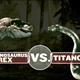 Illustration for article titled Who Would Win the Battle Between the Largest Prehistoric Snake and a Tyrannosaurus Rex?